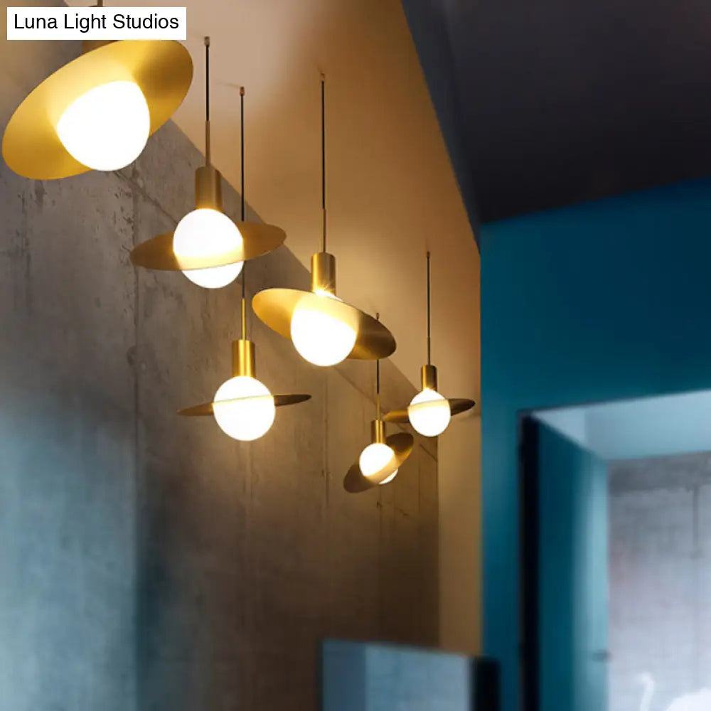 Contemporary Gold Suspension Pendant Light with White Glass and Ring