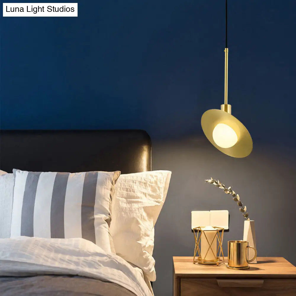 Contemporary Gold Suspension Pendant Light with White Glass and Ring