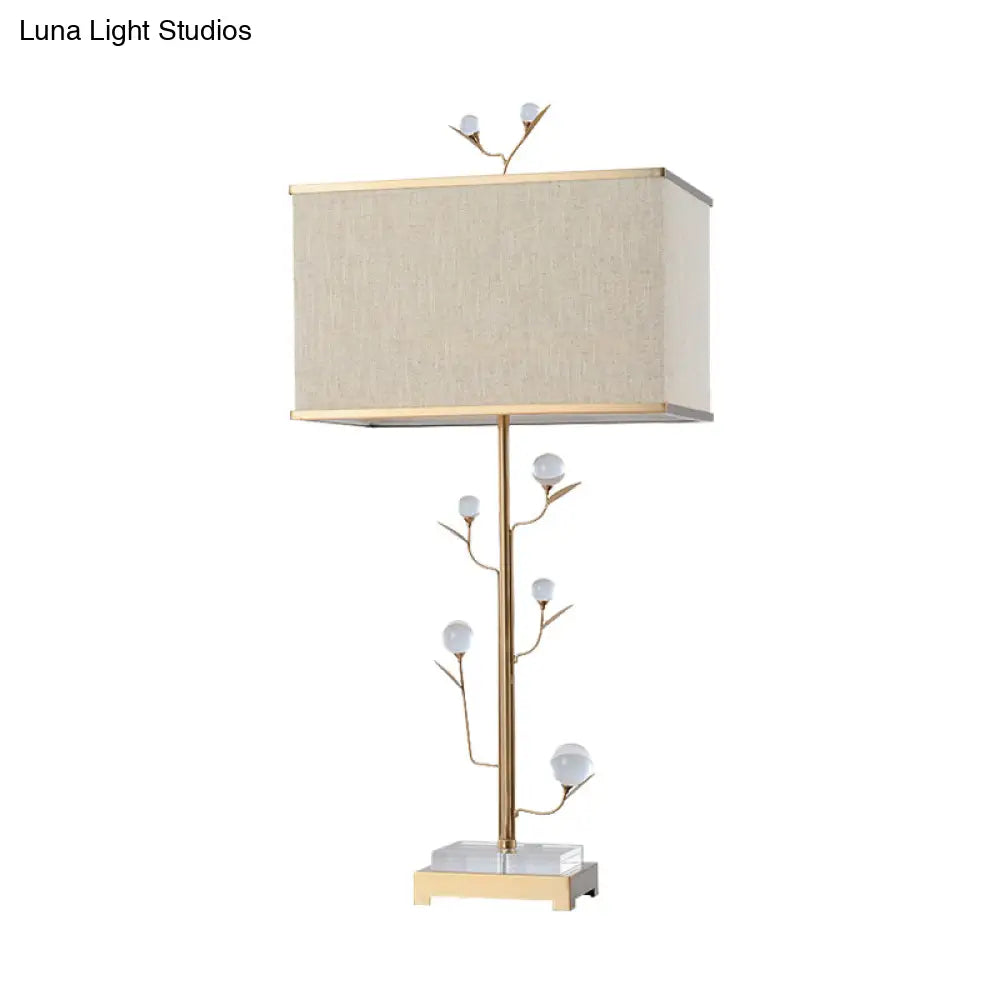 Contemporary Gold Table Lamp - Rectangular Shape, Fabric, Ideal for Reading - 1 Bulb Book Light
