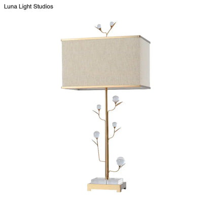 Contemporary Gold Table Lamp - Rectangular Shape, Fabric, Ideal for Reading - 1 Bulb Book Light