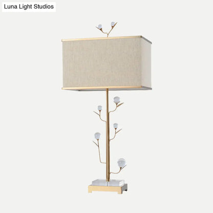 Contemporary Gold Table Lamp - Rectangular Shape, Fabric, Ideal for Reading - 1 Bulb Book Light