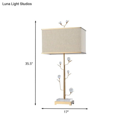 Contemporary Gold Table Lamp - Rectangular Shape, Fabric, Ideal for Reading - 1 Bulb Book Light