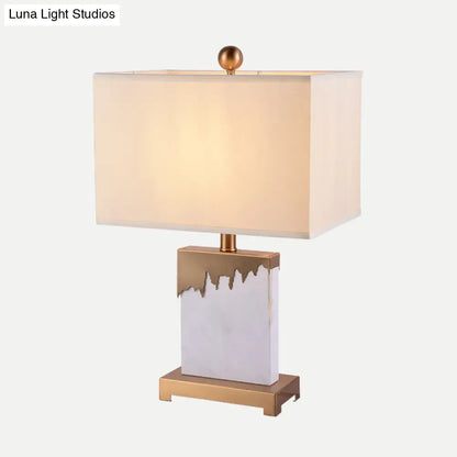 Contemporary Gold Table Lamp with Fabric Shade - Small Rectangle Desk Light