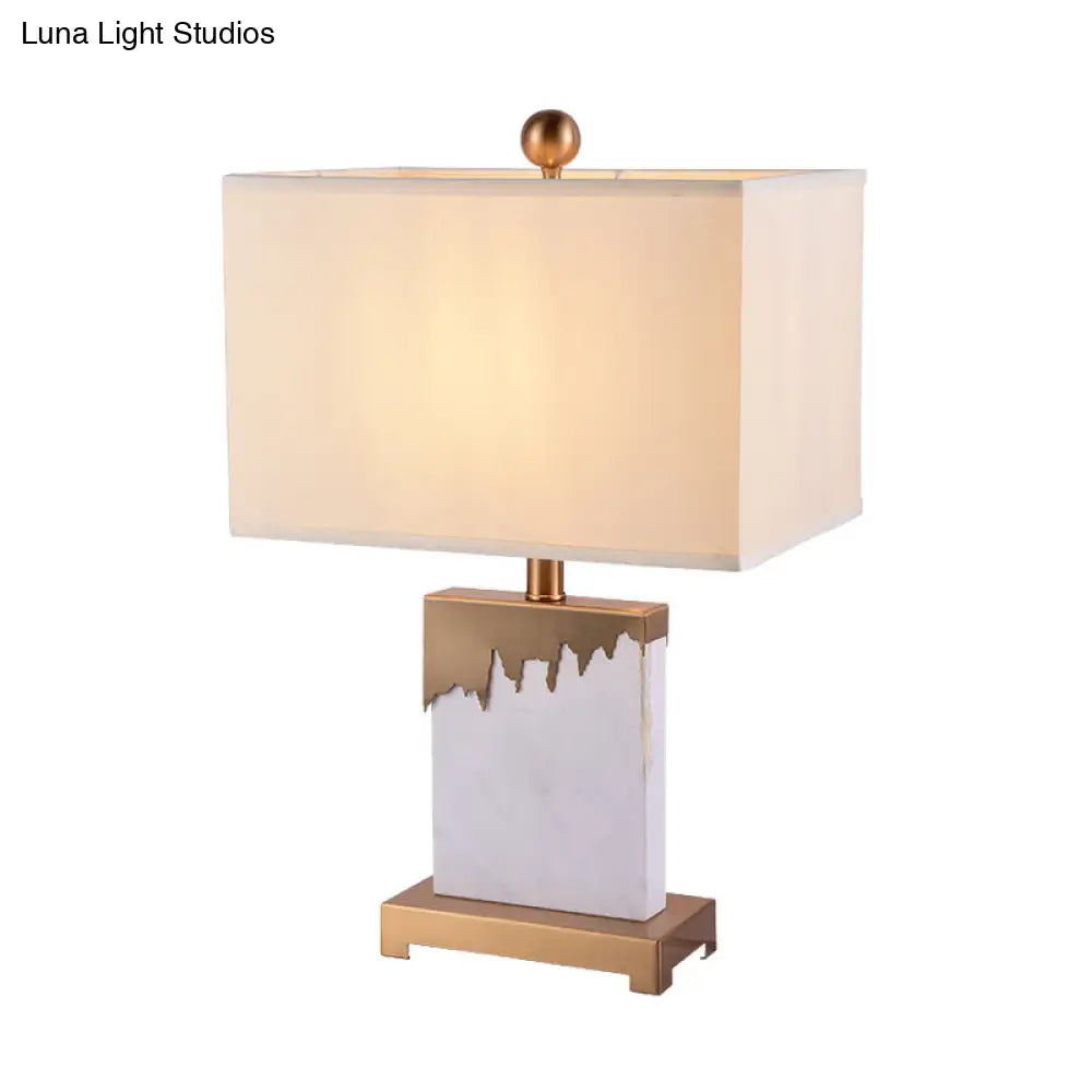 Contemporary Gold Table Lamp with Fabric Shade - Small Rectangle Desk Light