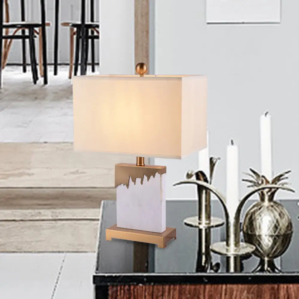 Contemporary Gold Table Lamp with Fabric Shade - Small Rectangle Desk Light