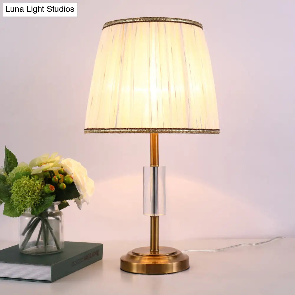 Contemporary Gold Tapered Drum Nightstand Lamp - Fabric, 1-Bulb Book Reading Light