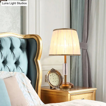 Contemporary Gold Tapered Drum Nightstand Lamp - Fabric, 1-Bulb Book Reading Light