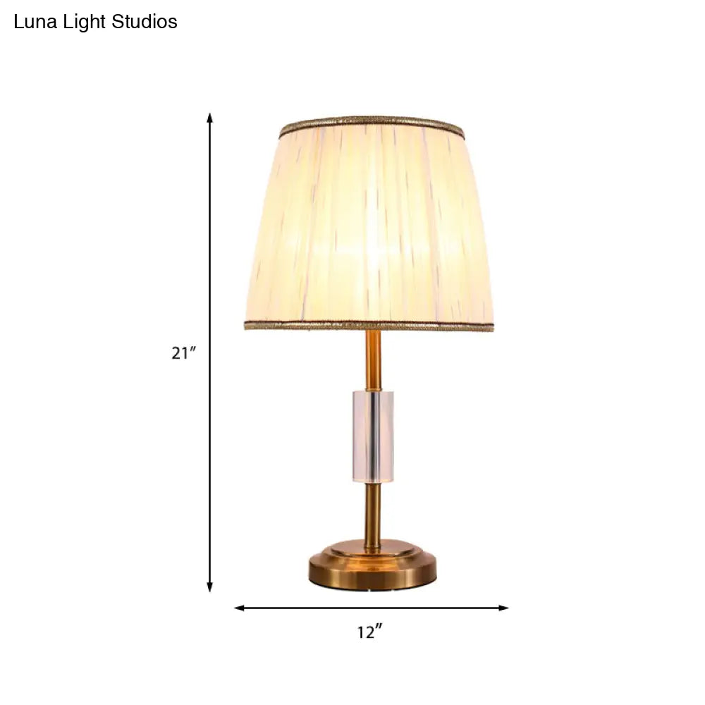 Contemporary Gold Tapered Drum Nightstand Lamp - Fabric, 1-Bulb Book Reading Light