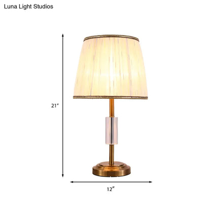 Contemporary Gold Tapered Drum Nightstand Lamp - Fabric, 1-Bulb Book Reading Light