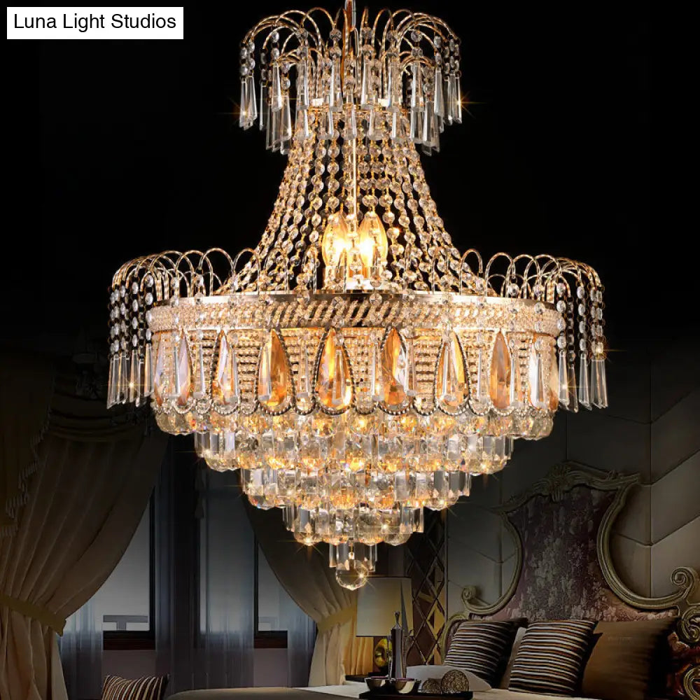 Lámpara de techo contemporánea dorada de varios niveles para dormitorio - Lámpara de techo de cristal de 10 luces