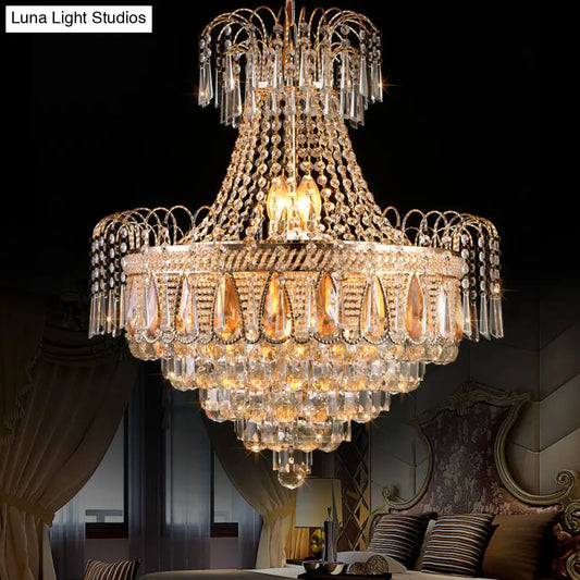 Lámpara de techo contemporánea dorada de varios niveles para dormitorio - Lámpara de techo de cristal de 10 luces