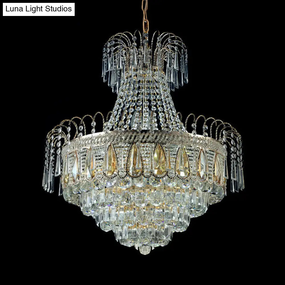 Lámpara de techo contemporánea dorada de varios niveles para dormitorio - Lámpara de techo de cristal de 10 luces