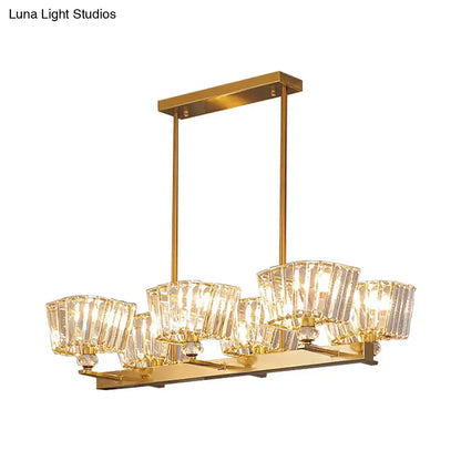 DecorBites™ contemporary gold crystal trapezoid ceiling light with faceted crystal shades and modern rectangular frame
