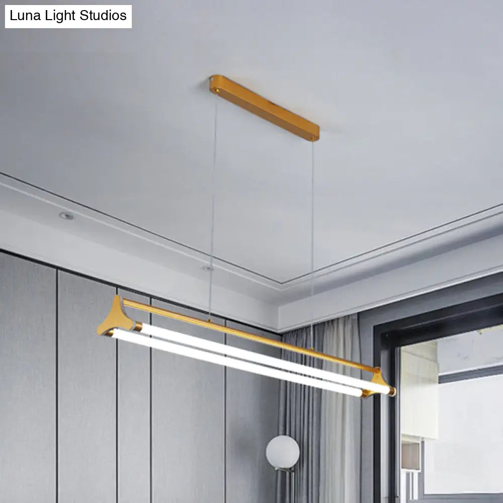 Lámpara de techo tubular dorada contemporánea DecorBites™: Lámpara colgante LED para sala de estar (25"/40.5"/32.5" de ancho) – Luz cálida/blanca