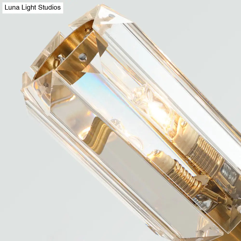 Lámpara de techo colgante contemporánea con tubo dorado y cristal facetado, con 6/8/10 bombillas.