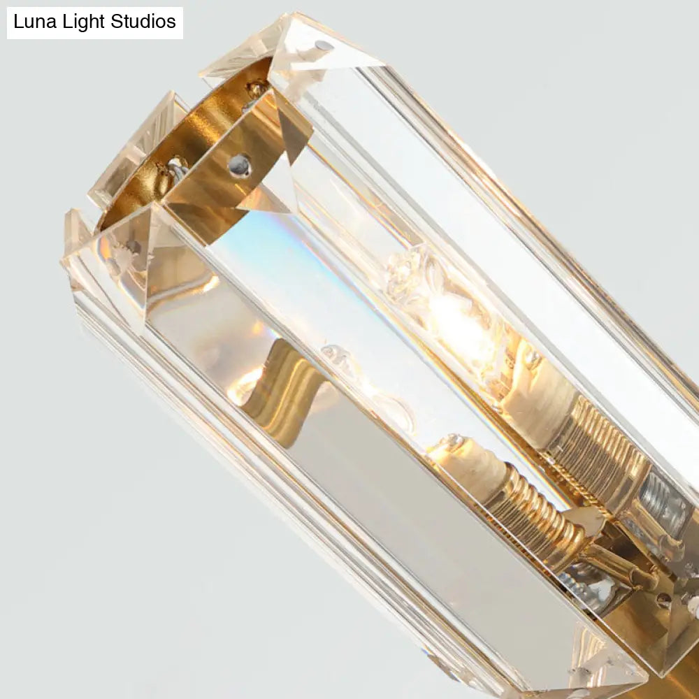 Lámpara de techo colgante contemporánea con tubo dorado y cristal facetado, con 6/8/10 bombillas.