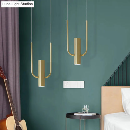 Contemporary Gold Tube Pendant Light Fixture - 1-Light Metal Hanging Ceiling Lighting