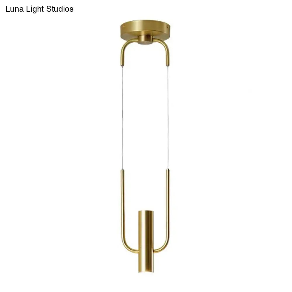 Contemporary Gold Tube Pendant Light Fixture - 1-Light Metal Hanging Ceiling Lighting