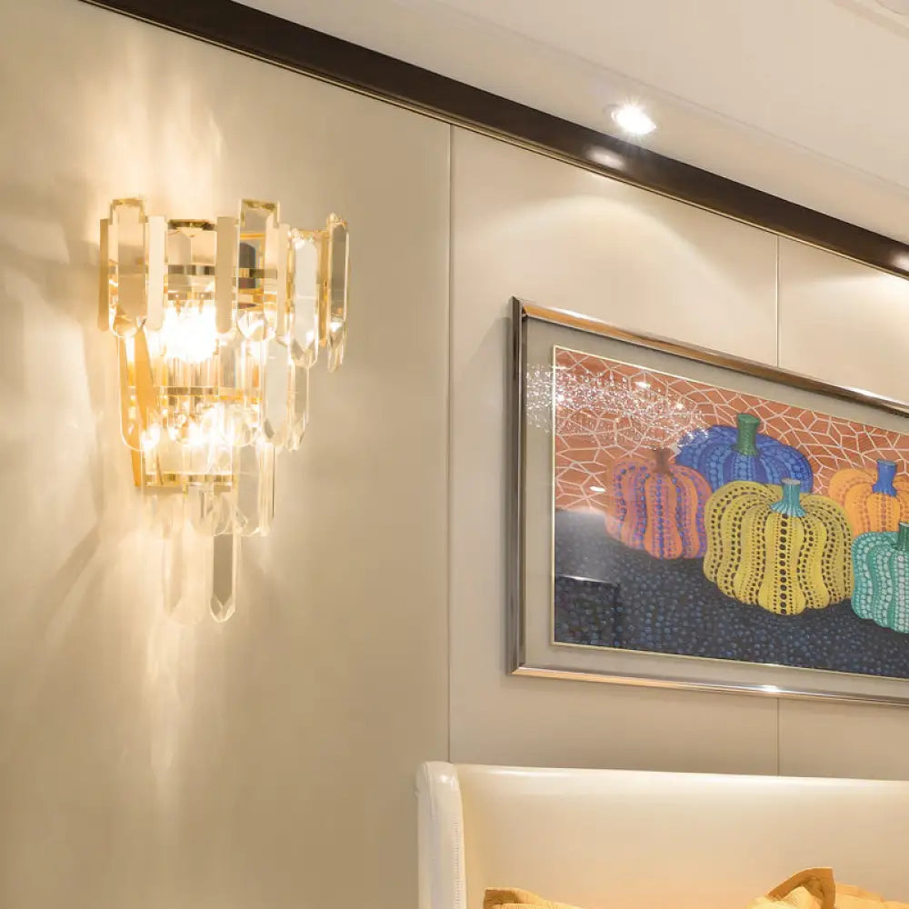 Lámpara de pared contemporánea dorada DecorBites™ con 3 capas de cristal transparente - Iluminación para dormitorio