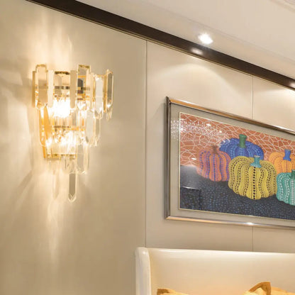 Lámpara de pared contemporánea dorada DecorBites™ con 3 capas de cristal transparente - Iluminación para dormitorio