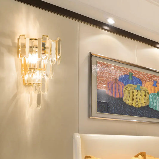 Lámpara de pared contemporánea dorada DecorBites™ con 3 capas de cristal transparente - Iluminación para dormitorio
