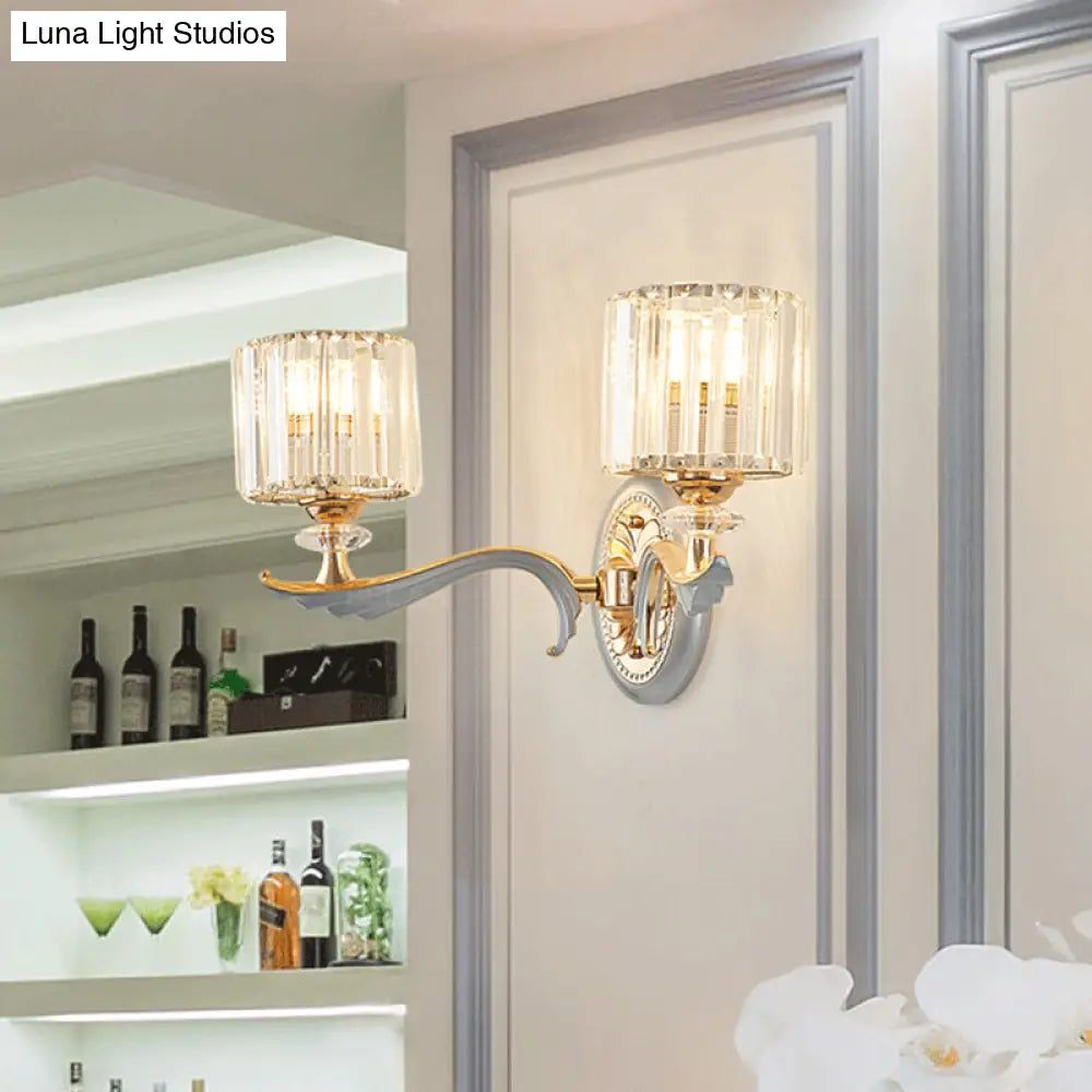 Aplique de pared contemporáneo DecorBites™ dorado con pantalla de cristal transparente - Lámpara cilíndrica modernista de media cabeza