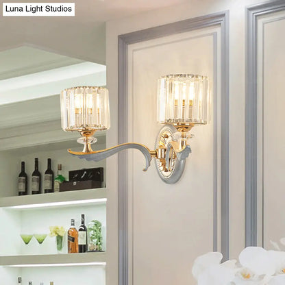 Aplique de pared contemporáneo DecorBites™ dorado con pantalla de cristal transparente - Lámpara cilíndrica modernista de media cabeza