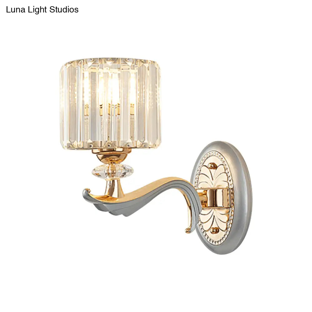 Aplique de pared contemporáneo DecorBites™ dorado con pantalla de cristal transparente - Lámpara cilíndrica modernista de media cabeza