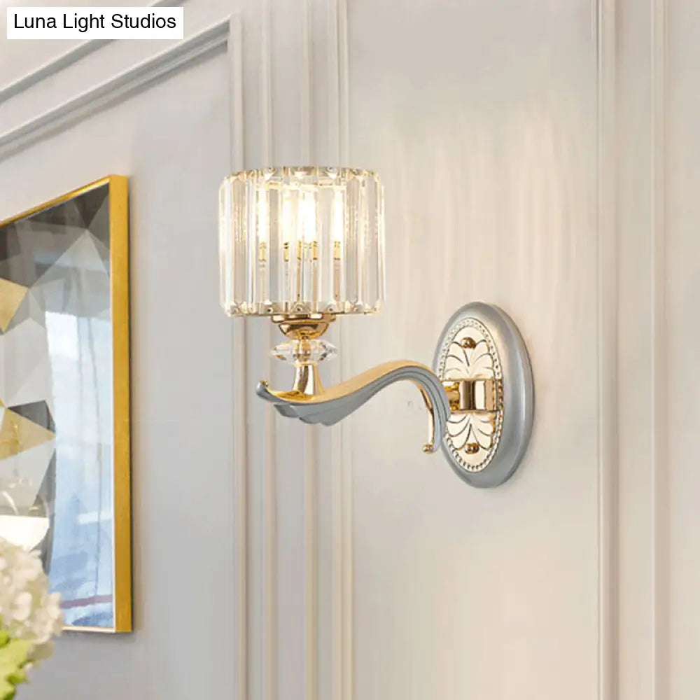 Aplique de pared contemporáneo DecorBites™ dorado con pantalla de cristal transparente - Lámpara cilíndrica modernista de media cabeza