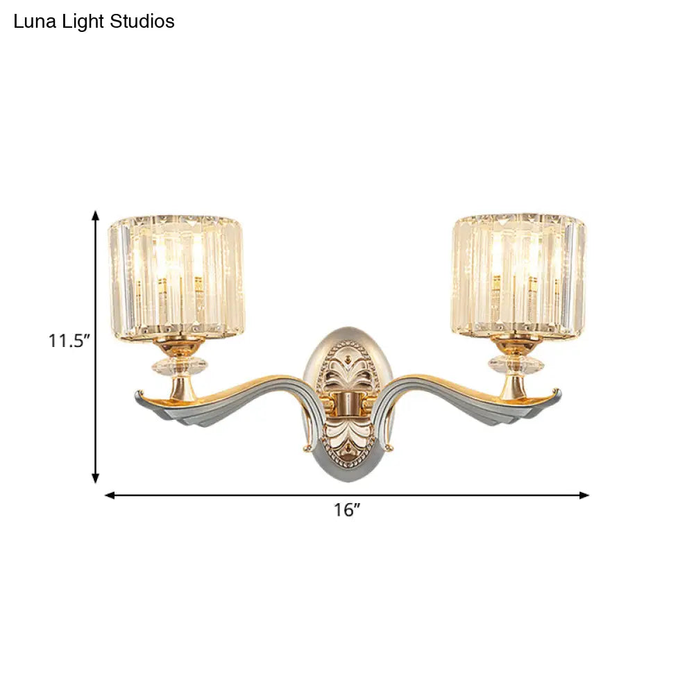 Aplique de pared contemporáneo DecorBites™ dorado con pantalla de cristal transparente - Lámpara cilíndrica modernista de media cabeza