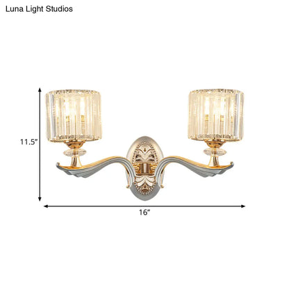 Aplique de pared contemporáneo DecorBites™ dorado con pantalla de cristal transparente - Lámpara cilíndrica modernista de media cabeza