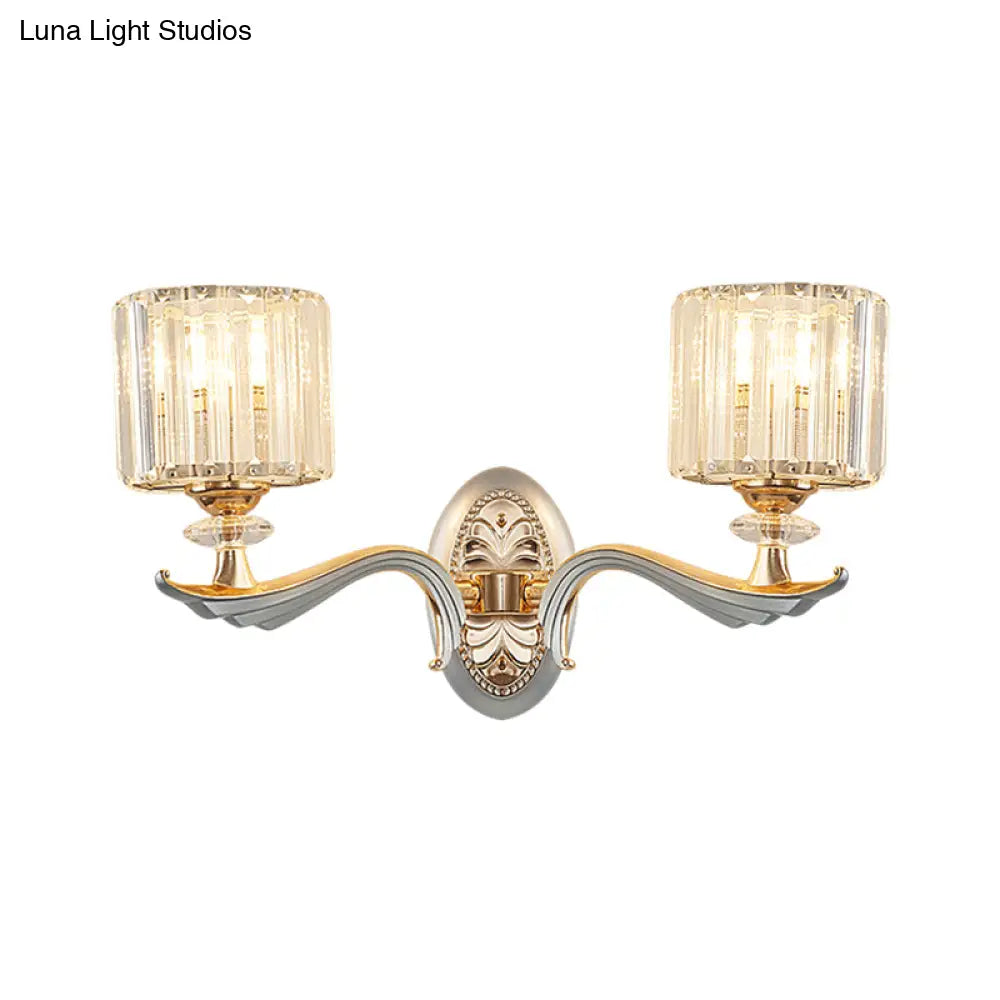 Aplique de pared contemporáneo DecorBites™ dorado con pantalla de cristal transparente - Lámpara cilíndrica modernista de media cabeza