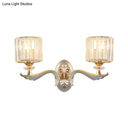 Aplique de pared contemporáneo DecorBites™ dorado con pantalla de cristal transparente - Lámpara cilíndrica modernista de media cabeza