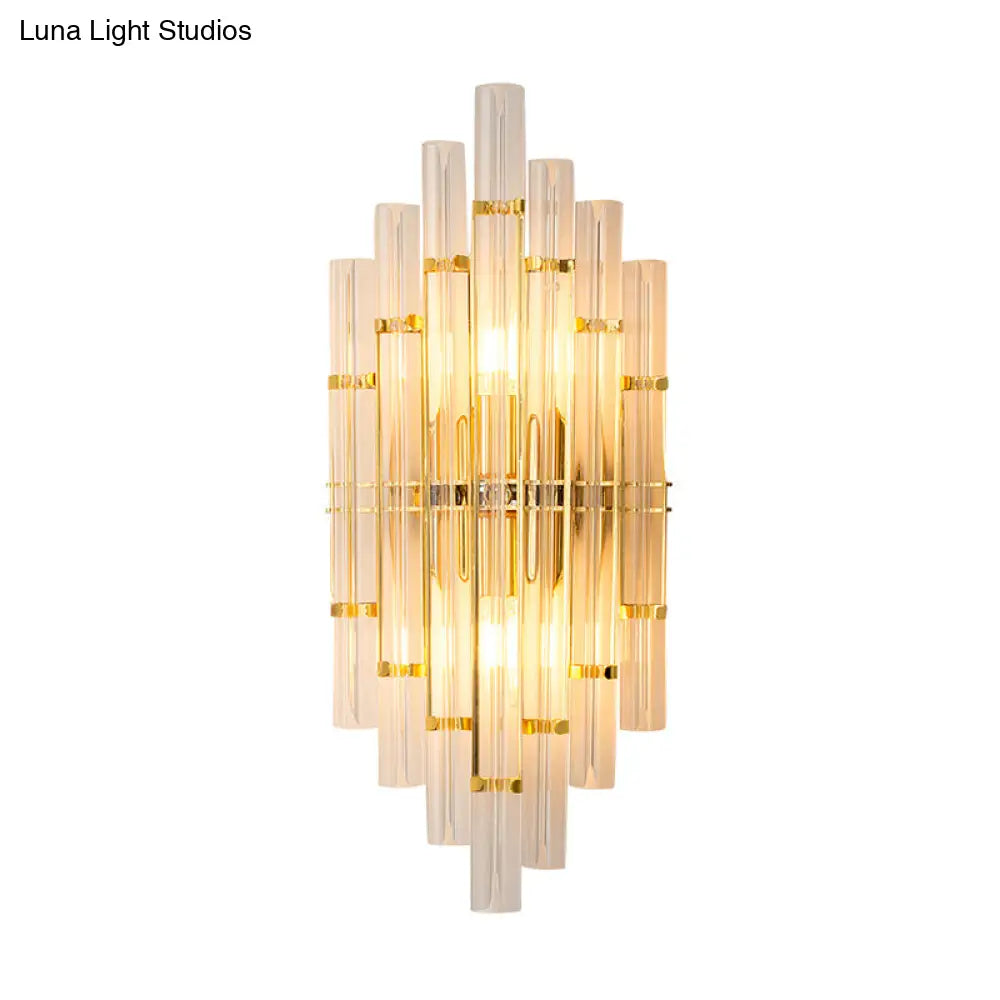 DecorBites™ DecorBites™ Contemporary Golden Wall Lamp with Clear Crystal Tubes - 2 Lights - Living Room Fixture
