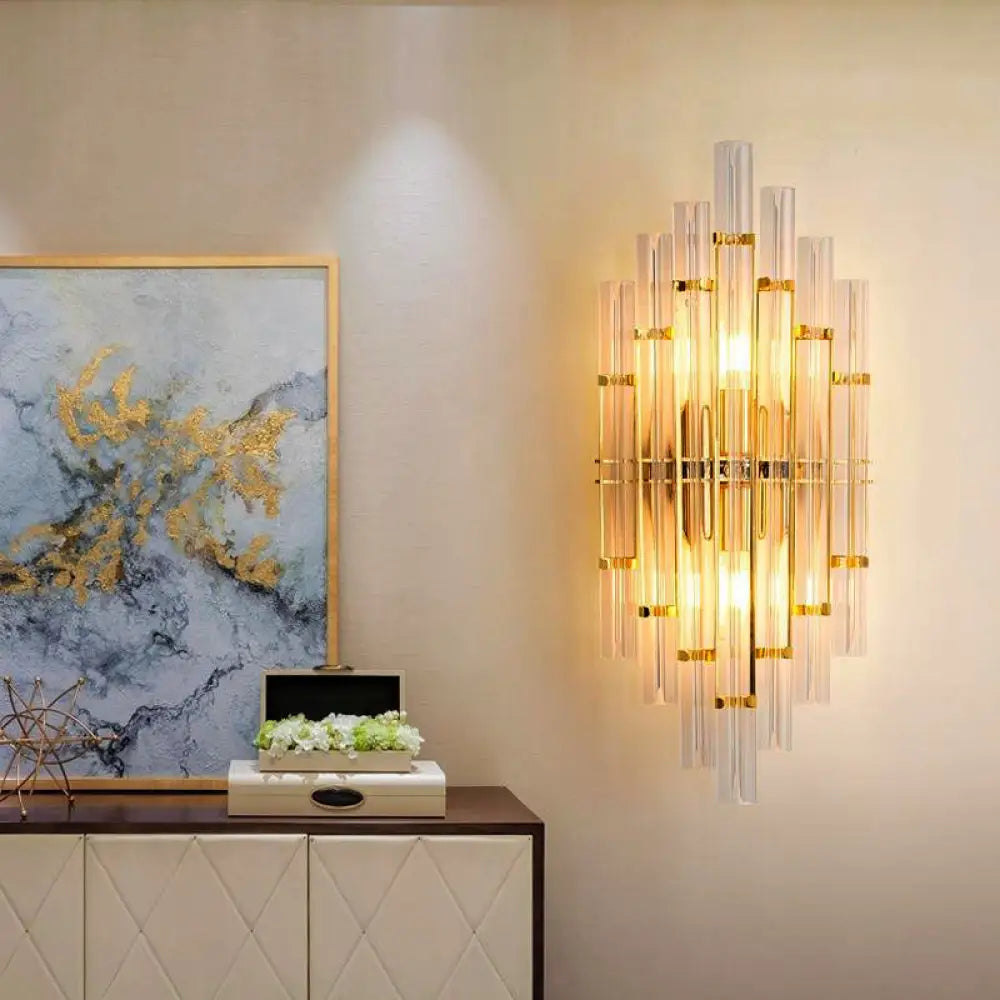 DecorBites™ DecorBites™ Contemporary Golden Wall Lamp with Clear Crystal Tubes - 2 Lights - Living Room Fixture