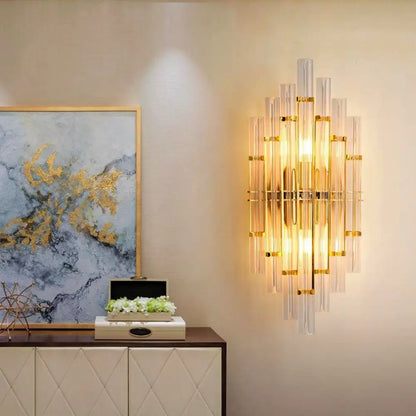 DecorBites™ DecorBites™ Contemporary Golden Wall Lamp with Clear Crystal Tubes - 2 Lights - Living Room Fixture