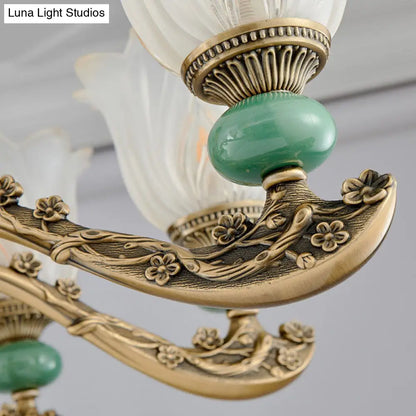 Contemporary Green Chandelier with Frosted Glass Floral Drop Lamp
