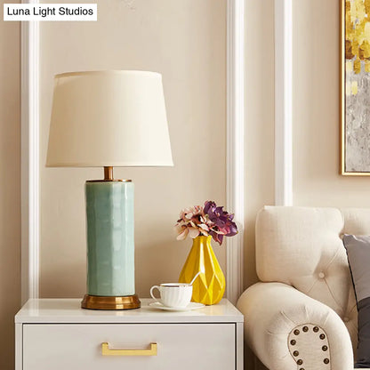 Contemporary Green/Coffee Barrel Reading Book Light – Stylish 1-Head Task Lighting with Fabric Shade