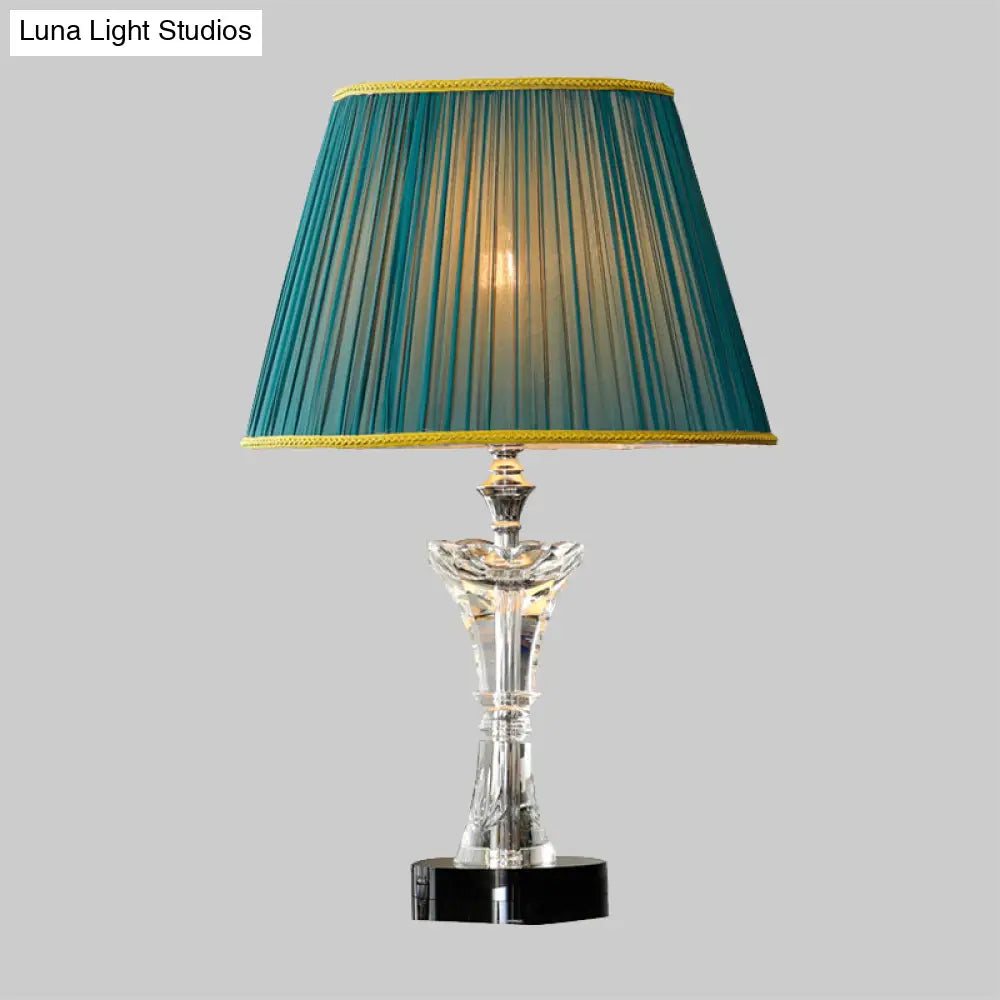 Contemporary Green Cone Table Lamp with K9 Crystal, Night Lighting & Faux-Braided Detailing