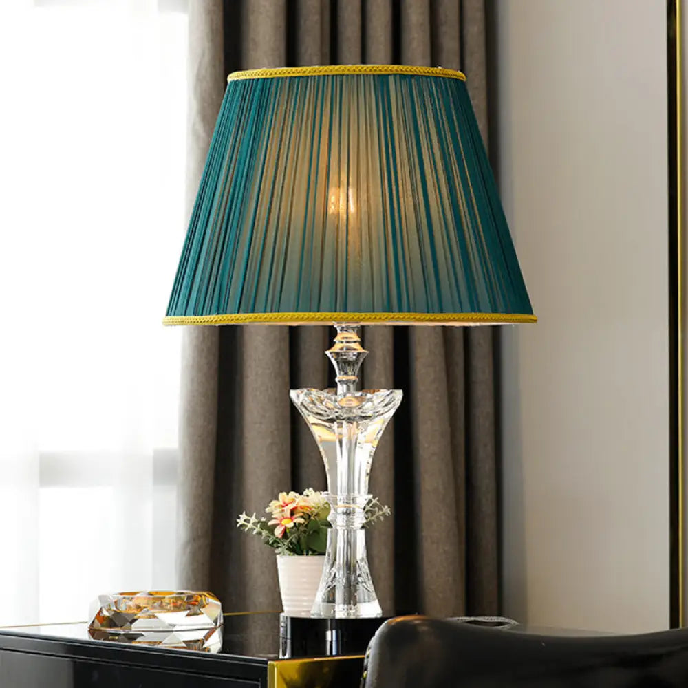 Contemporary Green Cone Table Lamp with K9 Crystal, Night Lighting & Faux-Braided Detailing