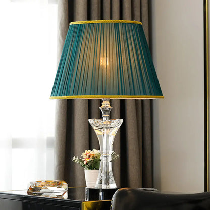 Contemporary Green Cone Table Lamp with K9 Crystal, Night Lighting & Faux-Braided Detailing