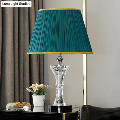 Contemporary Green Cone Table Lamp with K9 Crystal, Night Lighting & Faux-Braided Detailing