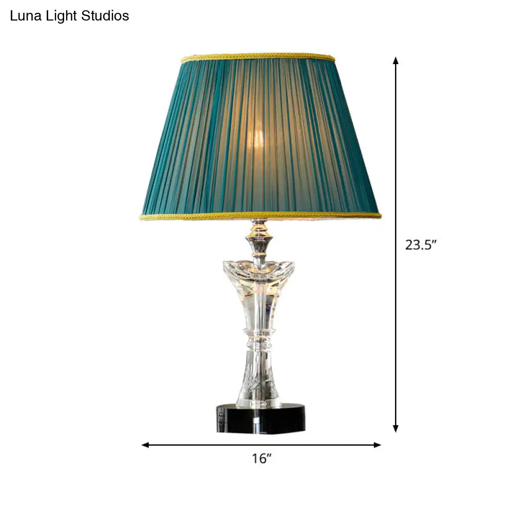 Contemporary Green Cone Table Lamp with K9 Crystal, Night Lighting & Faux-Braided Detailing
