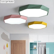 DecorBites™ contemporary acrylic flush mount ceiling light features matte green pink and yellow hexagonal illuminated centers