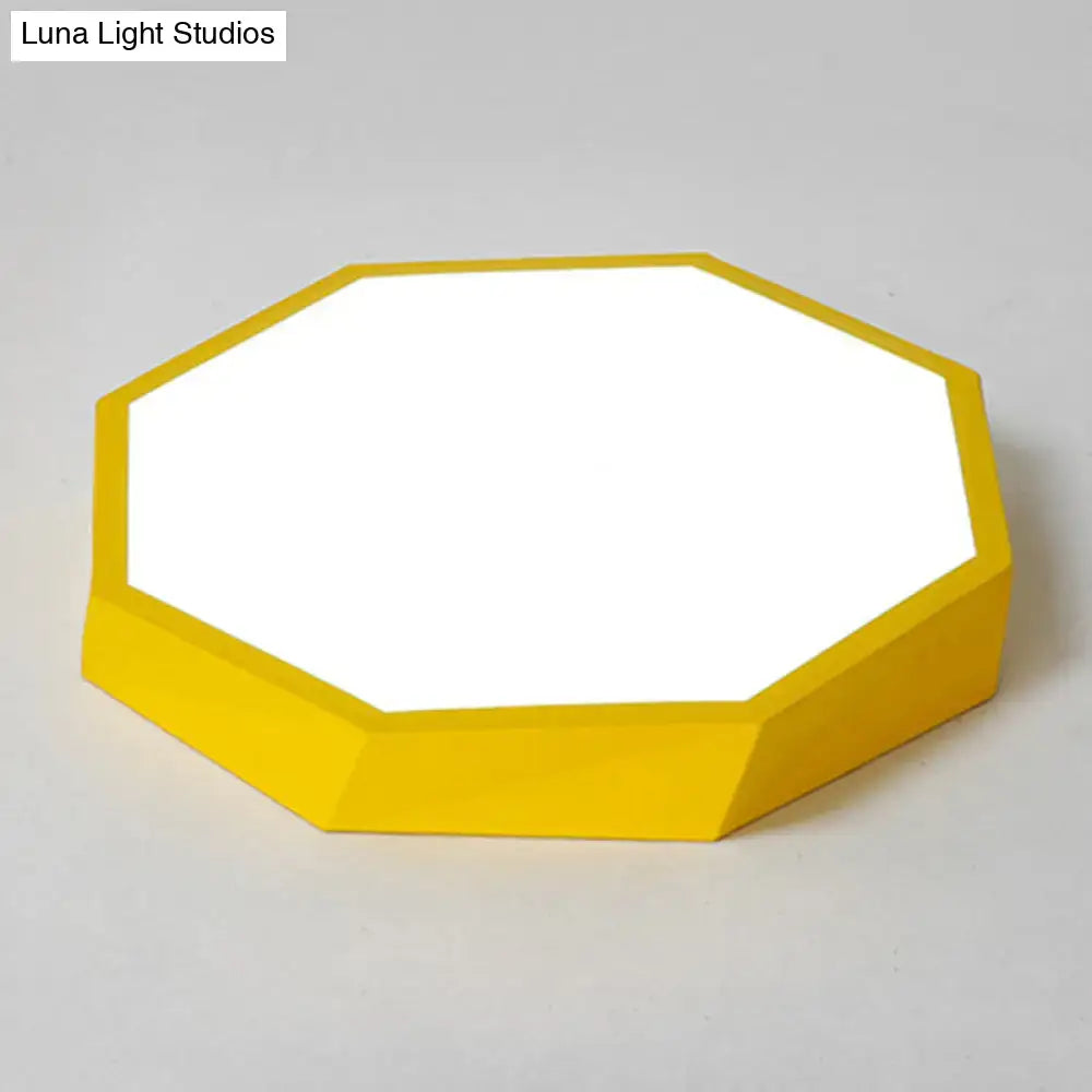 Bright yellow octagonal acrylic flush mount ceiling light by DecorBites with a sleek modern design for bedrooms