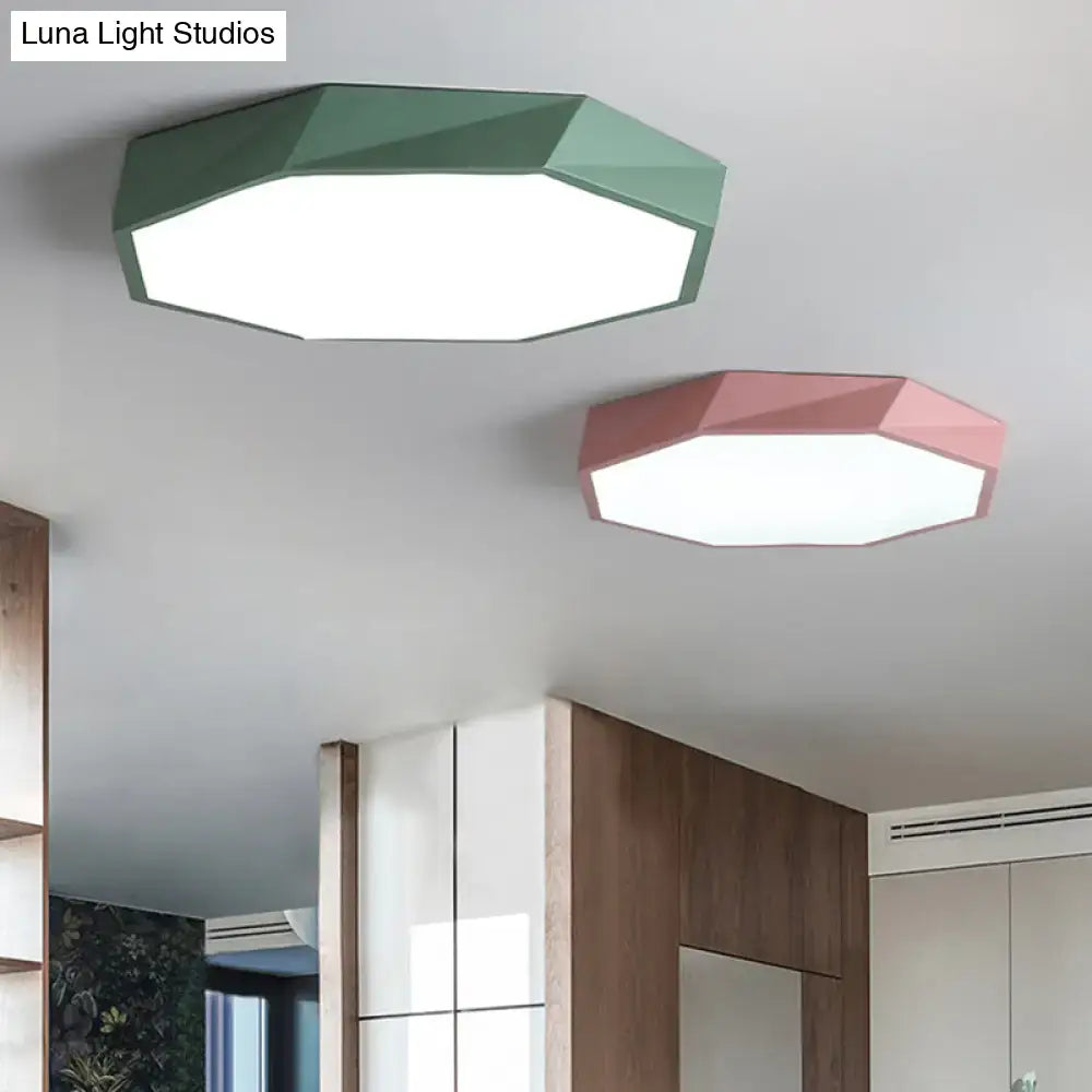 Decorbites™ contemporary acrylic flush mount ceiling light with matte green and pink hexagonal illuminated panels