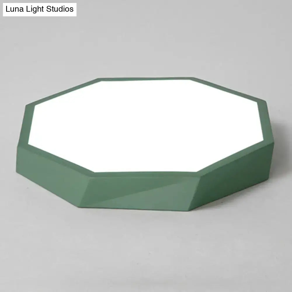 Decorbites™ contemporary acrylic flush mount ceiling light with matte sage green frame and bright white illuminated surface