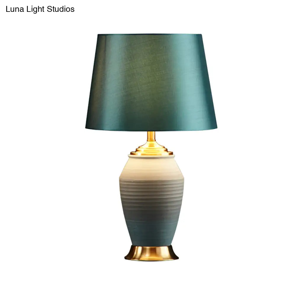 Contemporary Green Tapered Drum Table Lamp, 13"/14" Wide