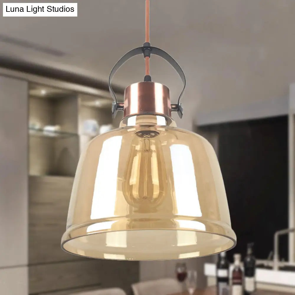 Contemporary Grey/Amber Glass Pendant Light Kit for Dining Room - Dome Design, 1 Light, Black