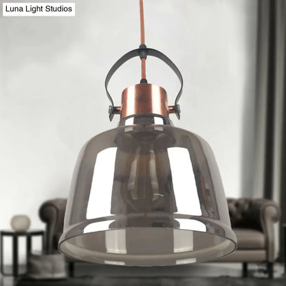 Contemporary Grey/Amber Glass Pendant Light Kit for Dining Room - Dome Design, 1 Light, Black